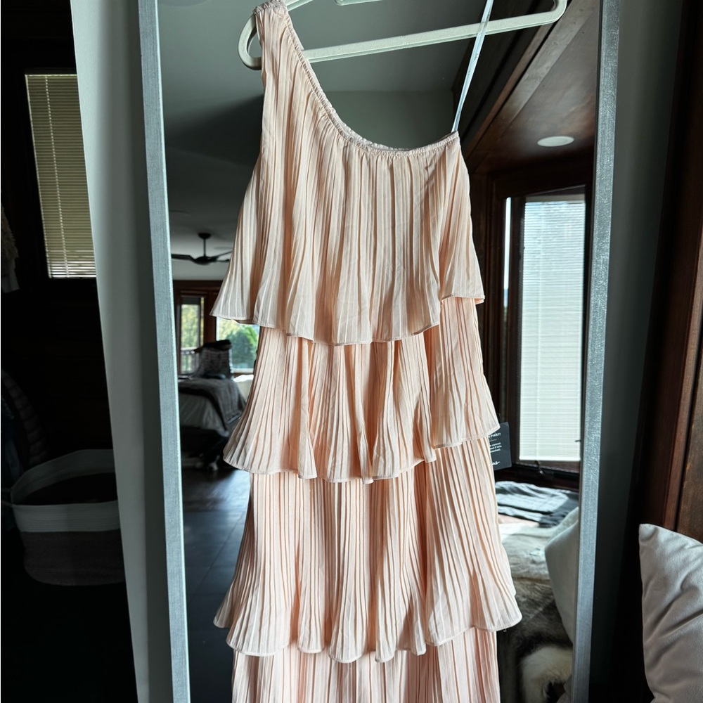 Lulu's Blush One Shoulder Tiered Dress
